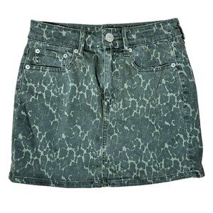 AMERICAN EAGLE Denim Stretch OliveGreen Camo Animal Print Mini Jean Skirt Size 2